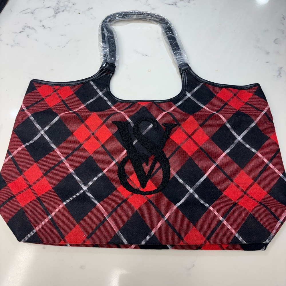 Victoria's Secret Red and Black Checkered Tote